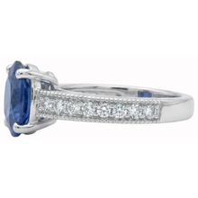 Ceylon Sapphire And Natural Earth Mined Diamonds 2 Carats Anniversary Ring White Gold 14K