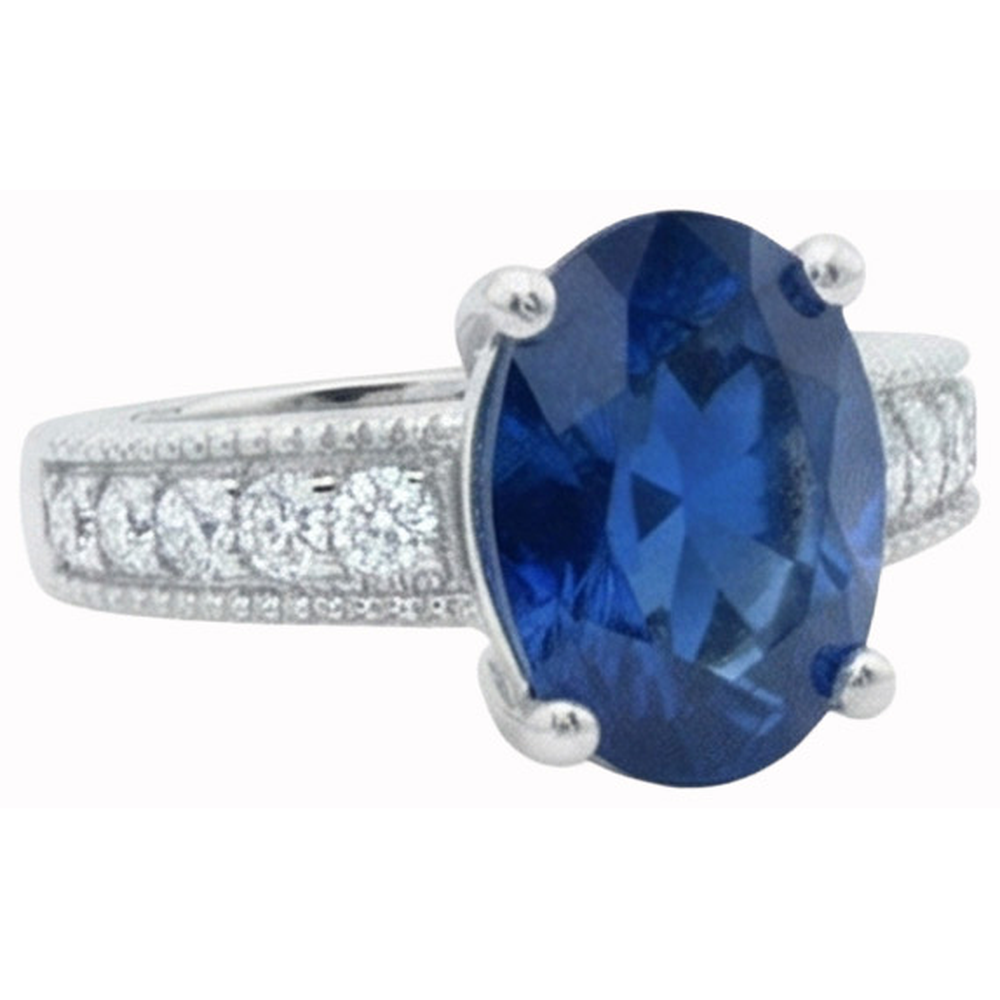 Ceylon Sapphire And Natural Earth Mined Diamonds 2 Carats Anniversary Ring White Gold 14K