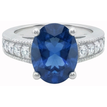 Ceylon Sapphire And Natural Earth Mined Diamonds 2 Carats Anniversary Ring White Gold 14K