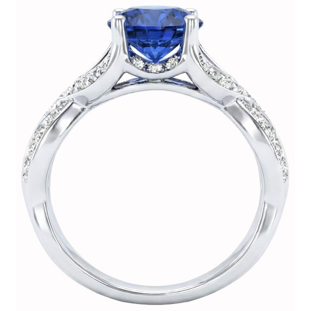 Ceylon Sapphire And Round Natural Earth Mined DIAMOND ( NOT LAB GROWN )s 3 Ct Ring White Gold 14K
