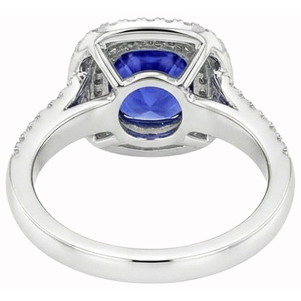 Ceylon Sapphire Double Halo Ring Solid Gold 14K Jewellery 3.5 Ct