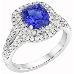 Ceylon Sapphire Double Halo Ring Solid Gold 14K Jewellery 3.5 Ct