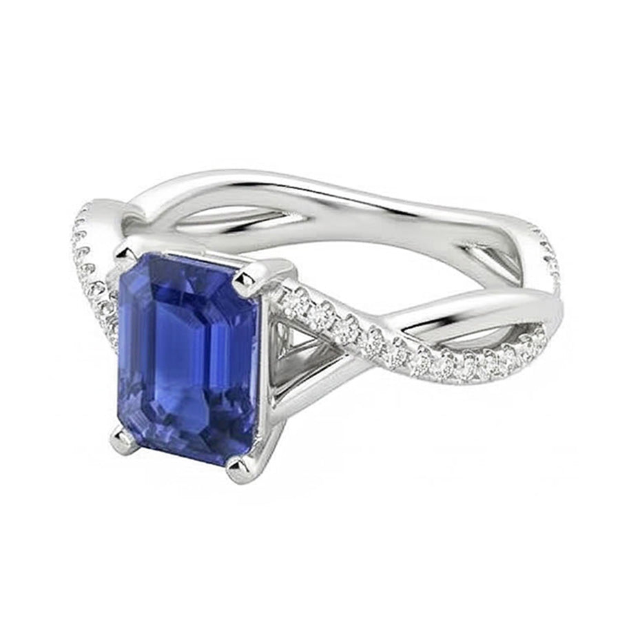Ceylon Sapphire Gemstone Ring Emerald Twisted Style 3.50 Carats