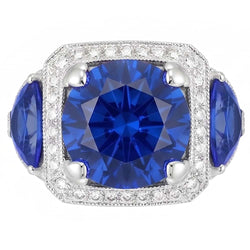 Ceylon Sapphire Gold Engagement Ring Round Natural Earth Mined DIAMOND ( NOT LAB GROWN )s 6.01 Ct.