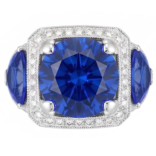 Ceylon Sapphire Gold Engagement Ring Round Natural Earth Mined DIAMOND ( NOT LAB GROWN )s 6.01 Ct.
