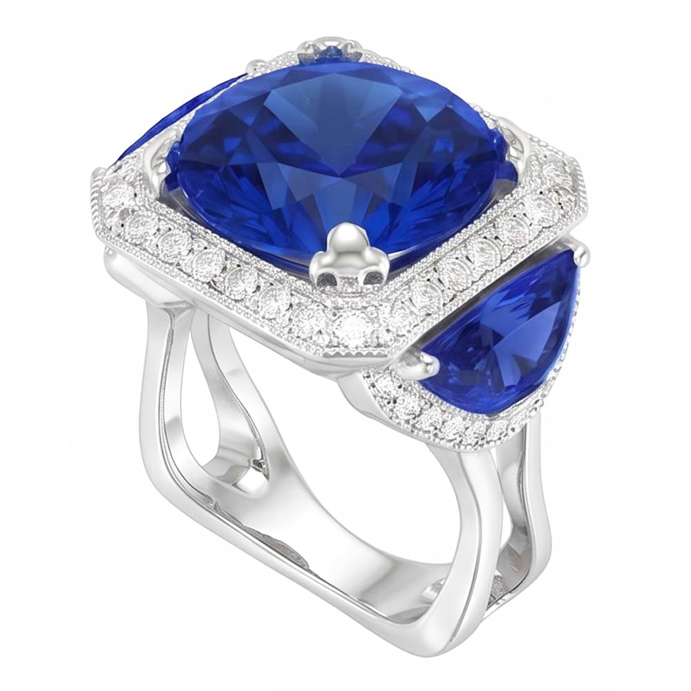 Ceylon Sapphire Gold Engagement Ring Round Natural Earth Mined DIAMOND ( NOT LAB GROWN )s 6.01 Ct.