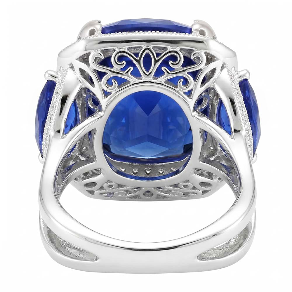 Ceylon Sapphire Gold Engagement Ring Round Natural Earth Mined DIAMOND ( NOT LAB GROWN )s 6.01 Ct.