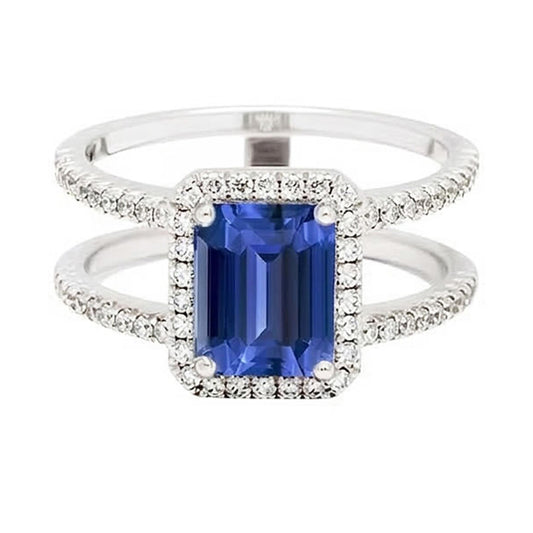 Ceylon Sapphire Halo Engagement Ring 3 carats Natural Earth Mined Diamond Jewellery