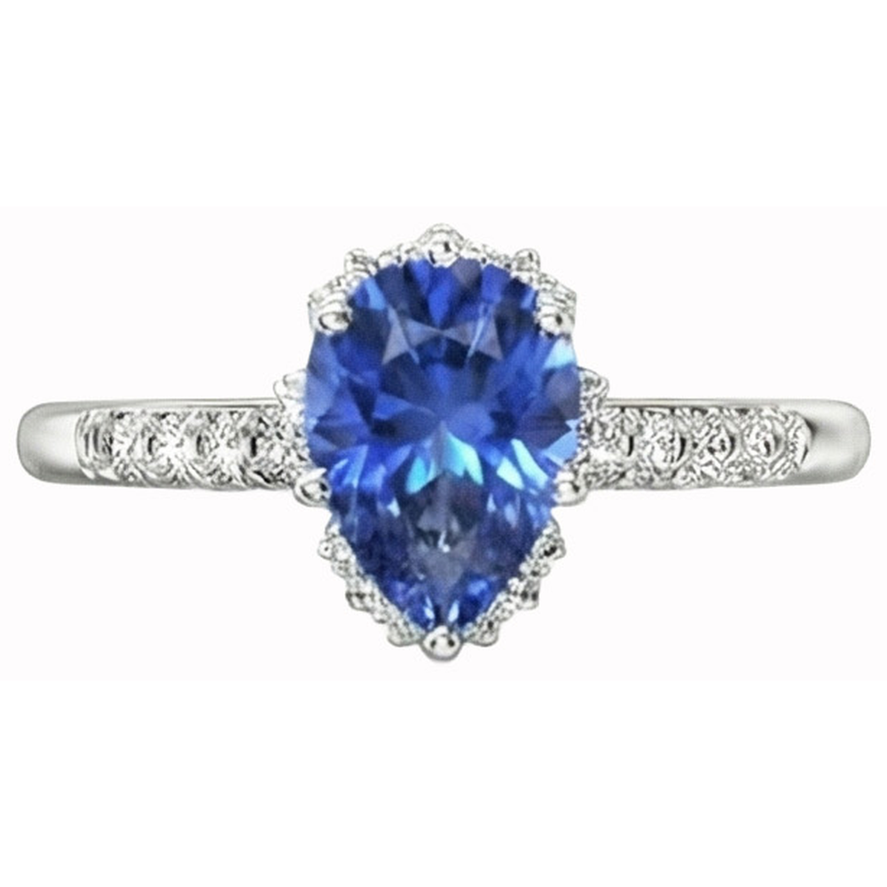 Ceylon Sapphire Halo Engagement Ring For Women & Natural Earth Mined Diamonds 4 Carats