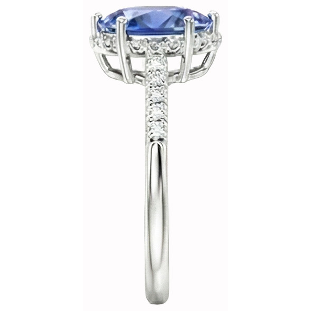 Ceylon Sapphire Halo Engagement Ring For Women & Natural Earth Mined Diamonds 4 Carats