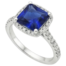Ceylon Sapphire Halo Natural Earth Mined Diamond Ring 6 Carat Princess Cut With Accents