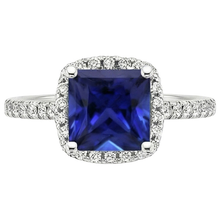 Ceylon Sapphire Halo Natural Earth Mined Diamond Ring 6 Carat Princess Cut With Accents