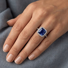 Ceylon Sapphire Halo Natural Earth Mined Diamond Ring 6 Carat Princess Cut With Accents