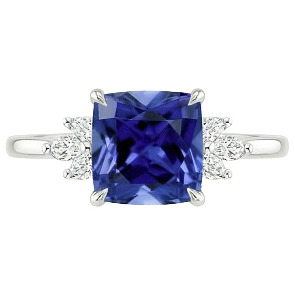 Ceylon Sapphire Marquise Natural Earth Mined Diamond Ring