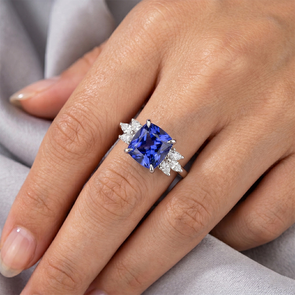 Ceylon Sapphire Marquise Natural Earth Mined Diamond Ring