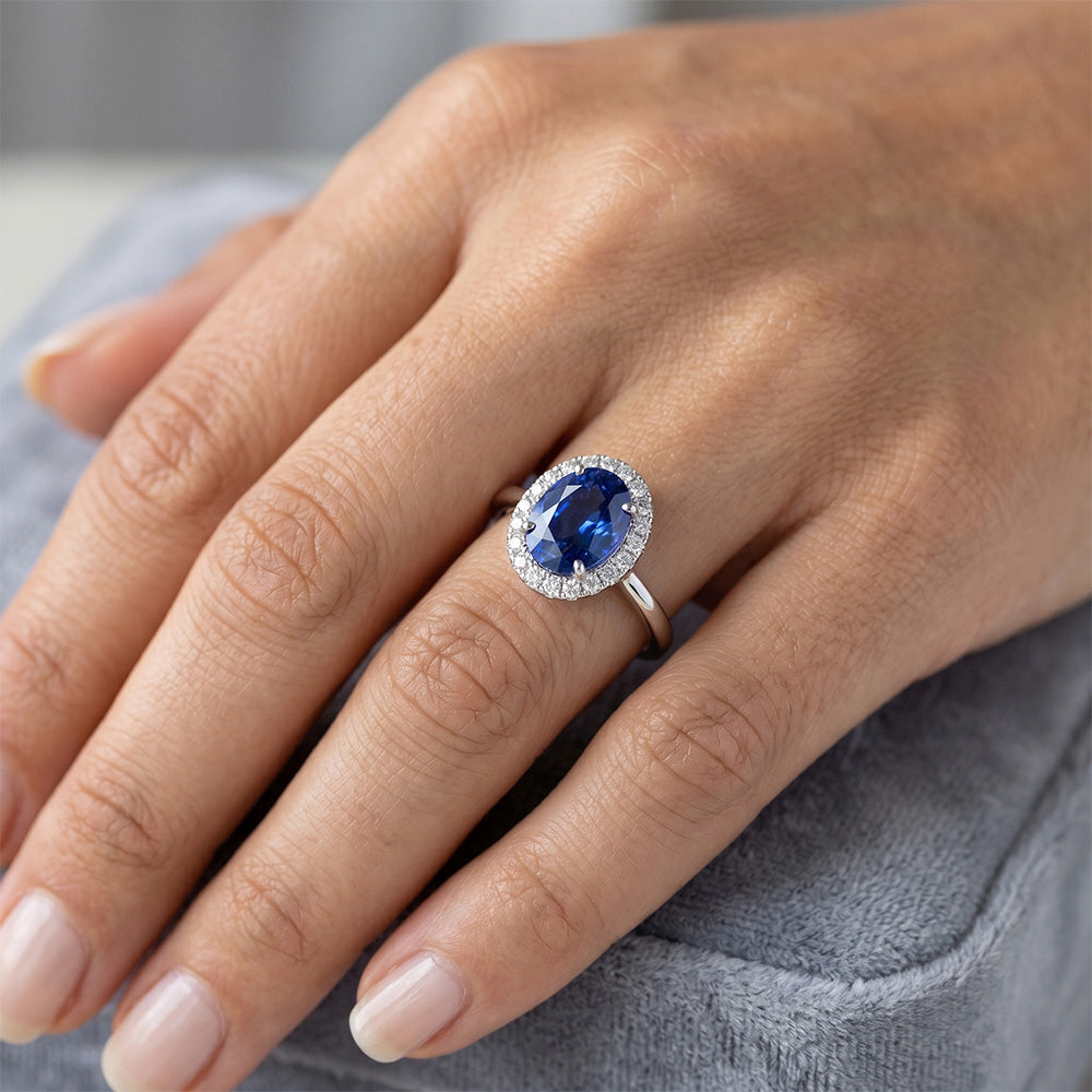 Ceylon Sapphire Oval With Natural Earth Mined DIAMOND ( NOT LAB GROWN )s Ring 3 Ct White Gold 14K