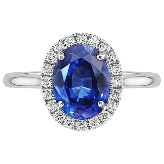 Ceylon Sapphire Oval With Natural Earth Mined DIAMOND ( NOT LAB GROWN )s Ring 3 Ct White Gold 14K