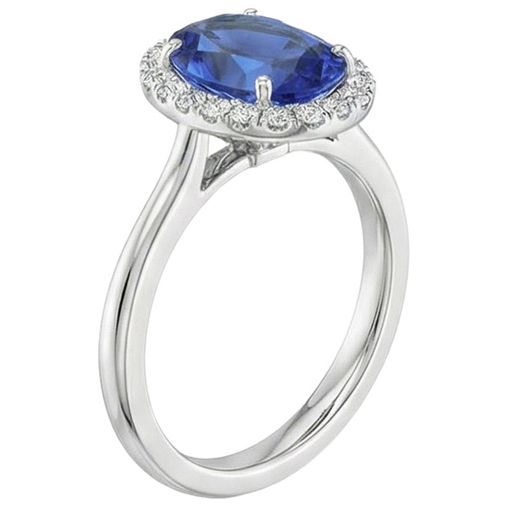 Ceylon Sapphire Oval With Natural Earth Mined DIAMOND ( NOT LAB GROWN )s Ring 3 Ct White Gold 14K