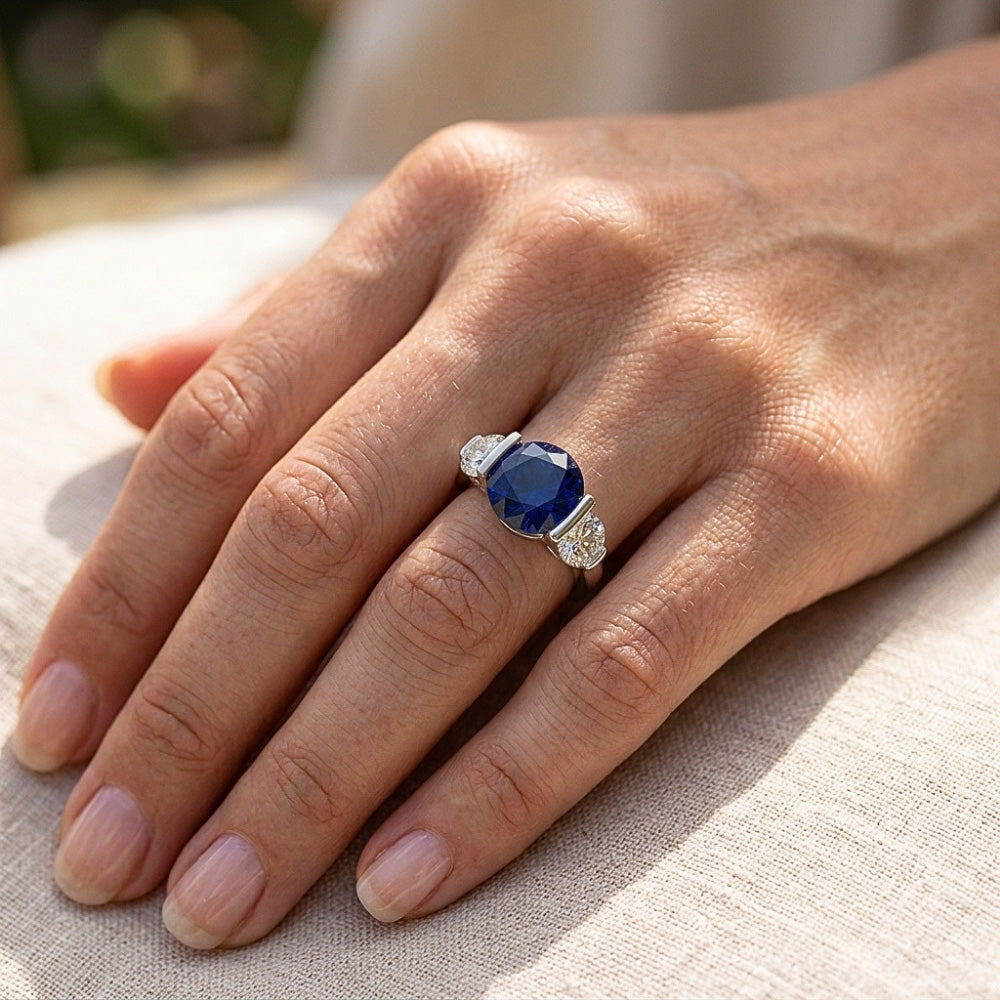 Ceylon Sapphire Ring With Natural Earth Mined Diamonds