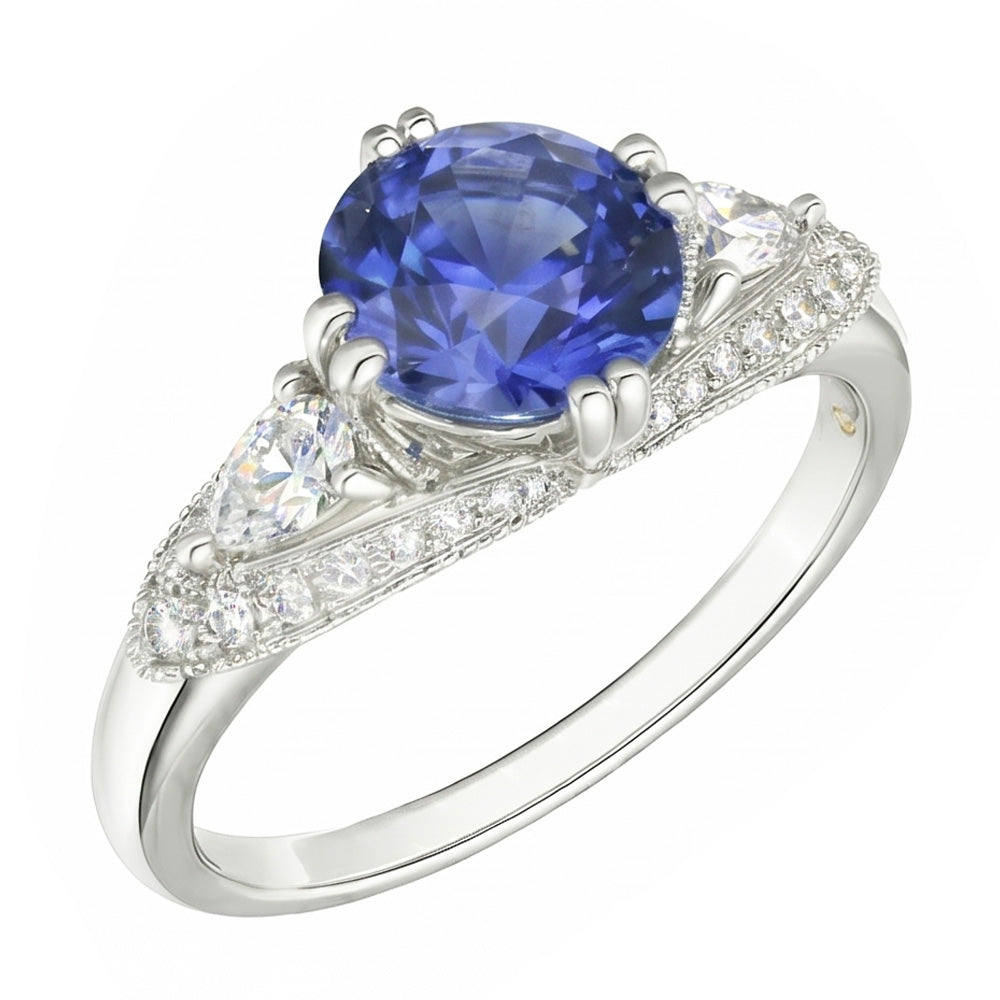 Ceylon Sapphire Round Natural Earth Mined Diamond Ring Antique Style 2.75 Carats