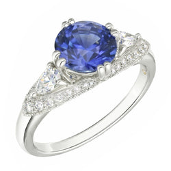 Ceylon Sapphire Round Natural Earth Mined Diamond Ring Antique Style 2.75 Carats