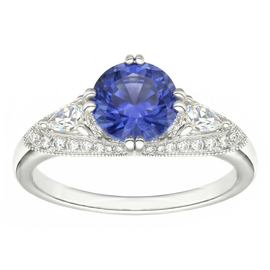 Ceylon Sapphire Round Natural Earth Mined Diamond Ring Antique Style 2.75 Carats
