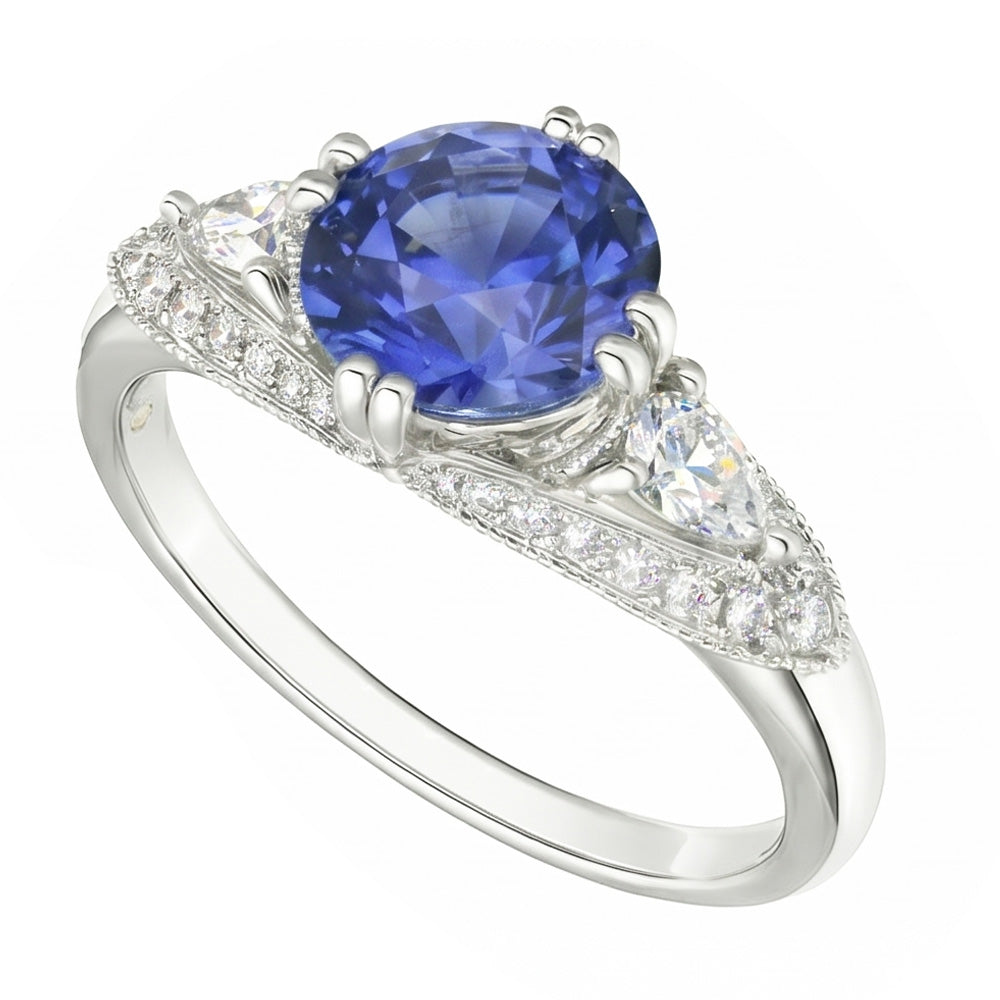Ceylon Sapphire Round Natural Earth Mined Diamond Ring Antique Style 2.75 Carats