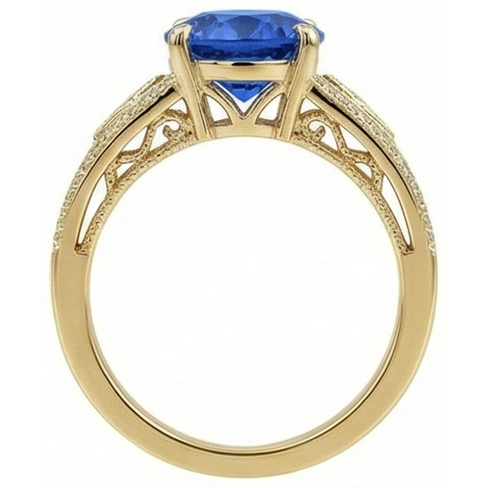 natural round sapphire 3.76ct ring profile view