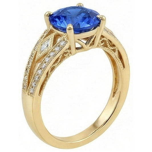 natural round sapphire 3.76ct ring front view