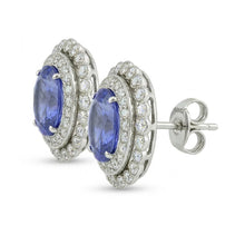 Ceylon Sapphire Round Oval Natural Earth Mined DIAMOND ( NOT LAB GROWN ) Halo Stud Earrings 5.50 Ct. WG 14K
