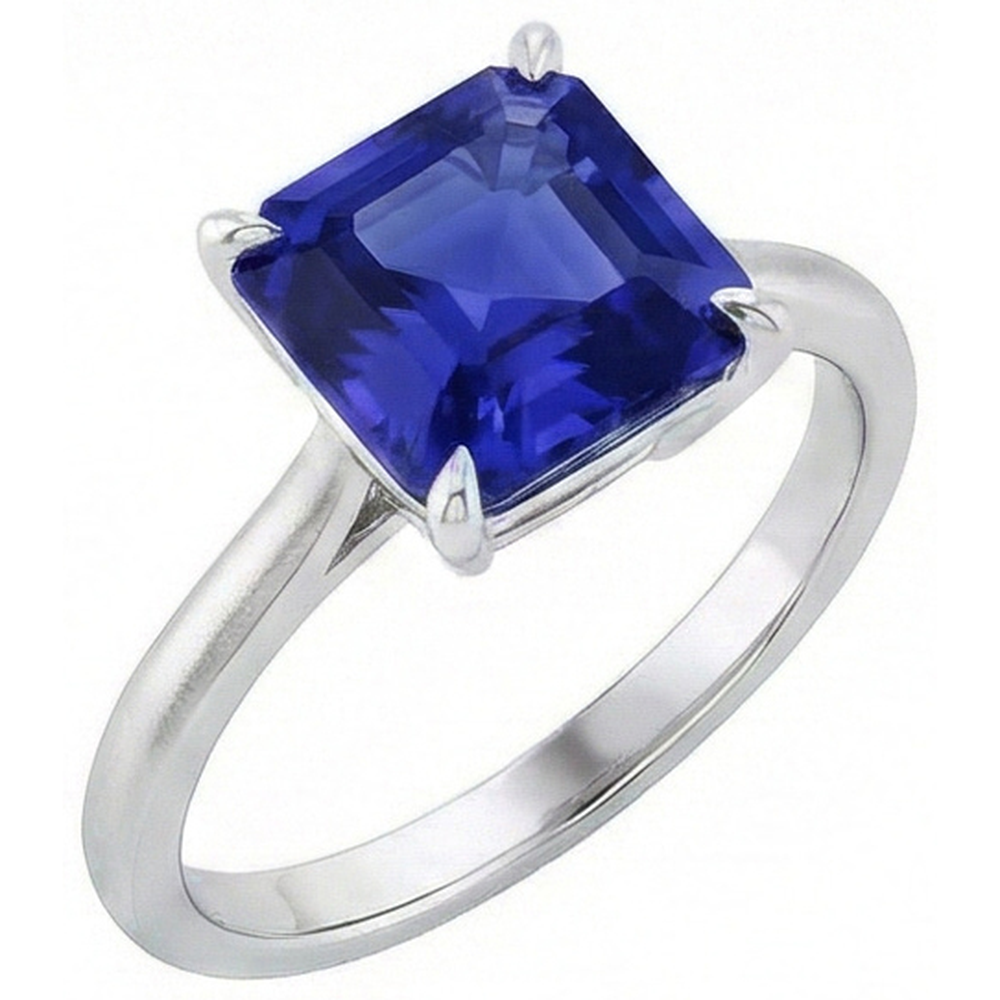 natural asscher sapphire 2ct ring front view