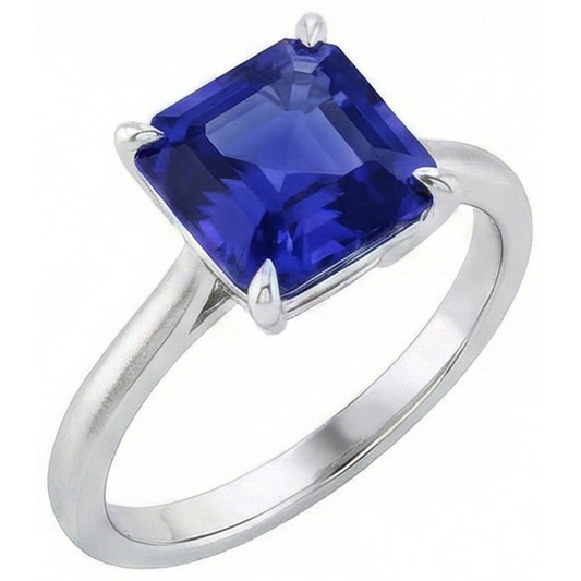 Ceylon Sapphire Solitaire Ring Asscher Cut 2 Carats Women's Jewellery