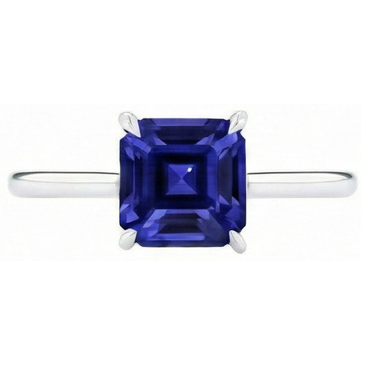 Ceylon Sapphire Solitaire Ring Asscher Cut 2 Carats Women's Jewellery