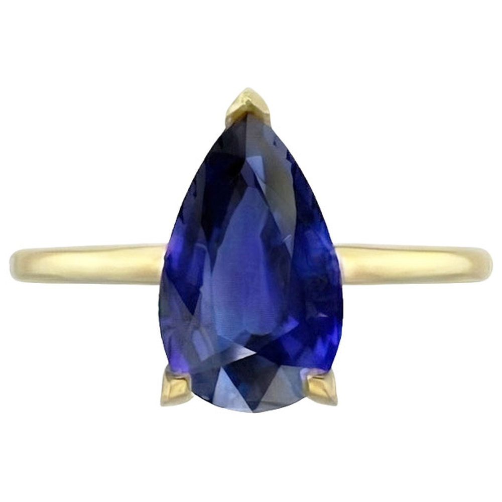 Ceylon Sapphire Solitaire Ring Teardrop Style Pear 3.50 Carats