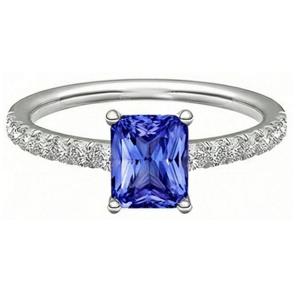 Ceylon Sapphire Solitaire Ring With Accents 3 Carats Pave Set Natural Earth Mined Diamonds