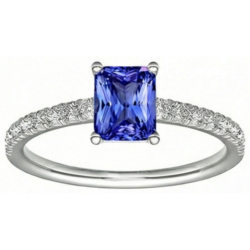 Ceylon Sapphire Solitaire Ring With Accents 3 Carats Pave Set Natural Earth Mined Diamonds