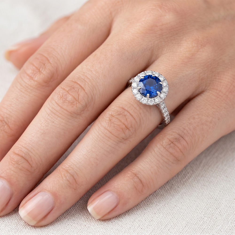 Ceylon Sapphire With Natural Earth Mined DIAMOND ( NOT LAB GROWN )s Engagement Ring 3.90 Ct White Gold 14K