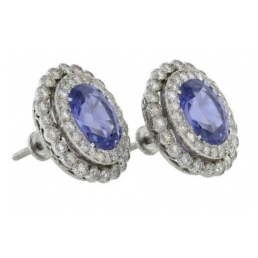 Ceylon Sapphire With Natural Earth Mined Diamond 4.38 Carats Stud Earrings White Gold 14K