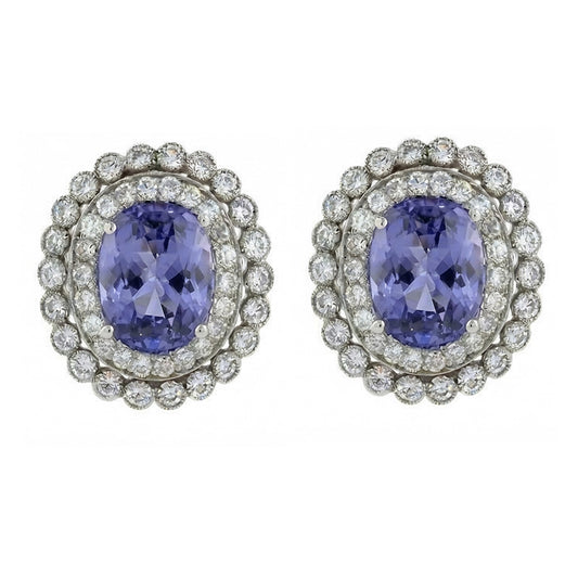 Ceylon Sapphire With Natural Earth Mined Diamond 4.38 Carats Stud Earrings White Gold 14K