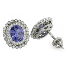 Ceylon Sapphire With Natural Earth Mined Diamond 4.38 Carats Stud Earrings White Gold 14K