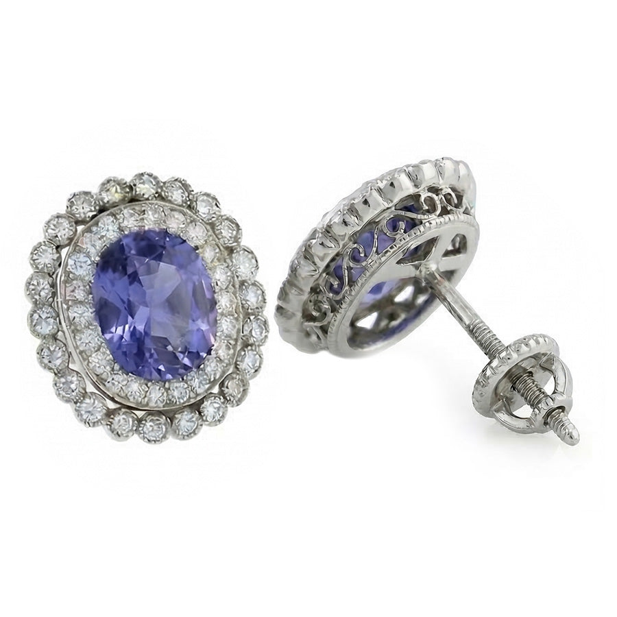 Ceylon Sapphire With Natural Earth Mined Diamond 4.38 Carats Stud Earrings White Gold 14K