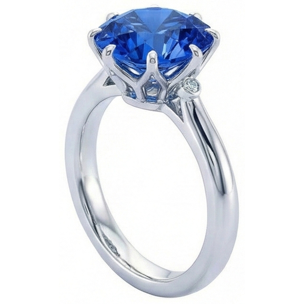 Ceylon Sapphire With Natural Earth Mined Diamonds 1.90 Ct Ring White Gold 14K