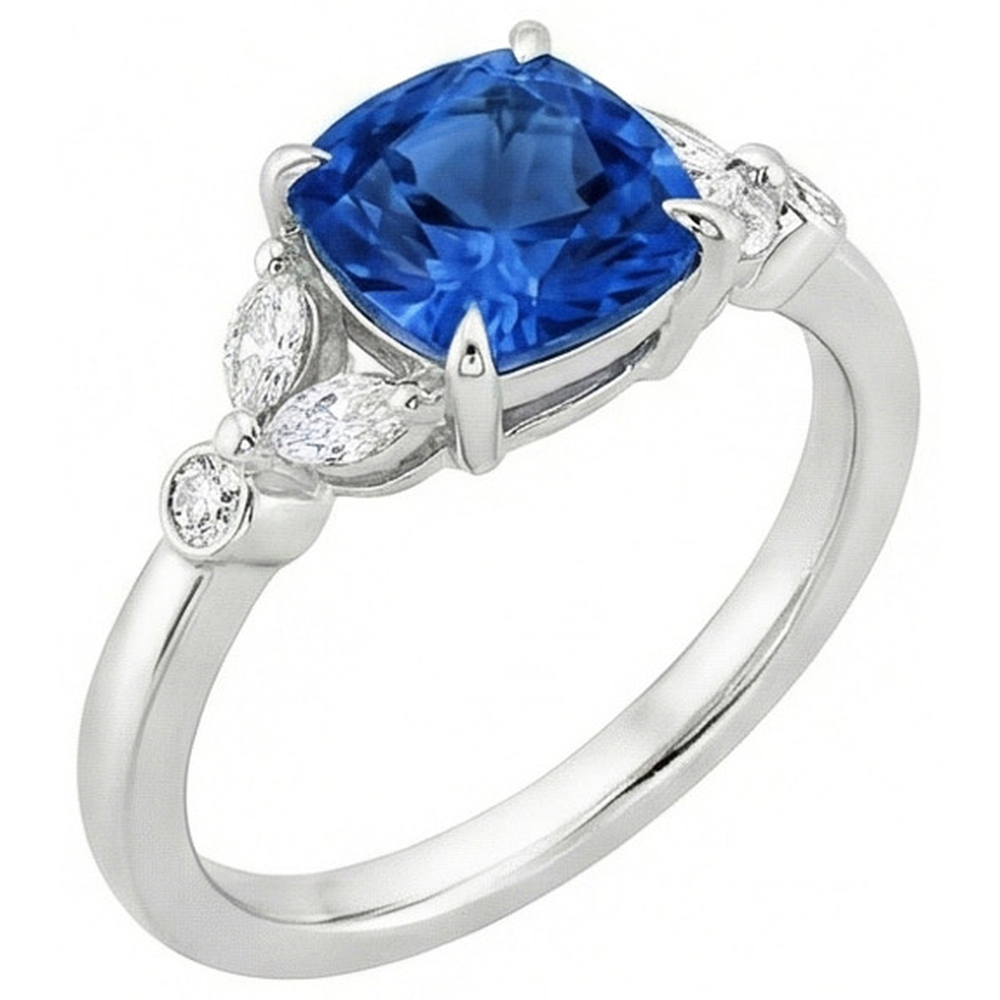 Ceylon Sapphire With Natural Earth Mined DIAMOND ( NOT LAB GROWN )s 2.70 Ct Ring White Gold 14K