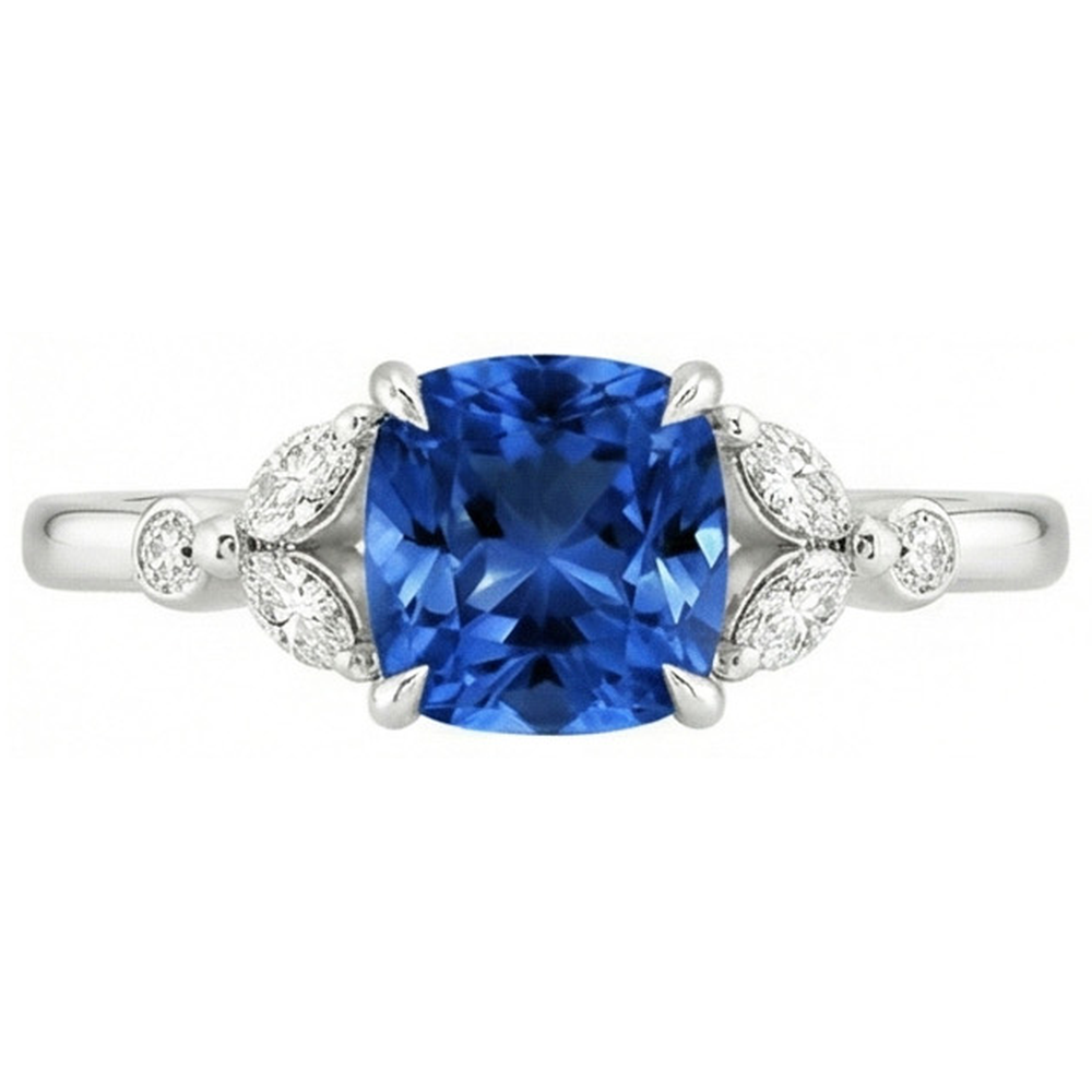 Ceylon Sapphire With Natural Earth Mined DIAMOND ( NOT LAB GROWN )s 2.70 Ct Ring White Gold 14K