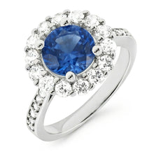 Ceylon Sapphire & Halo Natural Earth Mined Diamond Wedding Ring 3.50 Carats White Gold 14K