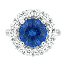 Ceylon Sapphire & Halo Natural Earth Mined Diamond Wedding Ring 3.50 Carats White Gold 14K