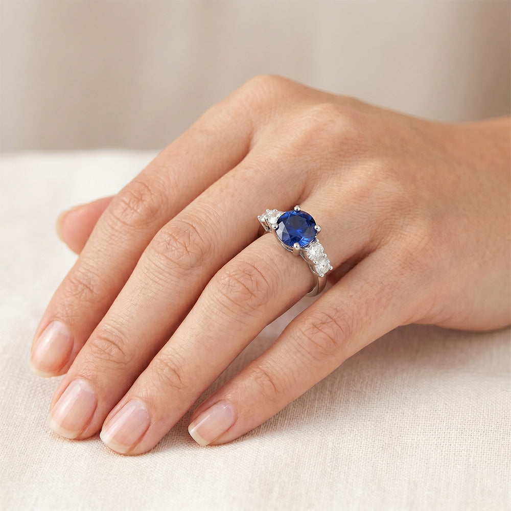 Ceylon Sapphire & Natural Earth Mined DIAMOND ( NOT LAB GROWN )s Gemstone Ring 2.90 Carats White Gold 14K
