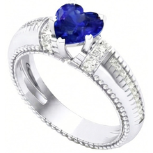 Ceylon Sapphire & Natural Earth Mined Diamond Ring Heart Cut Milgrain Shank 2 Carats