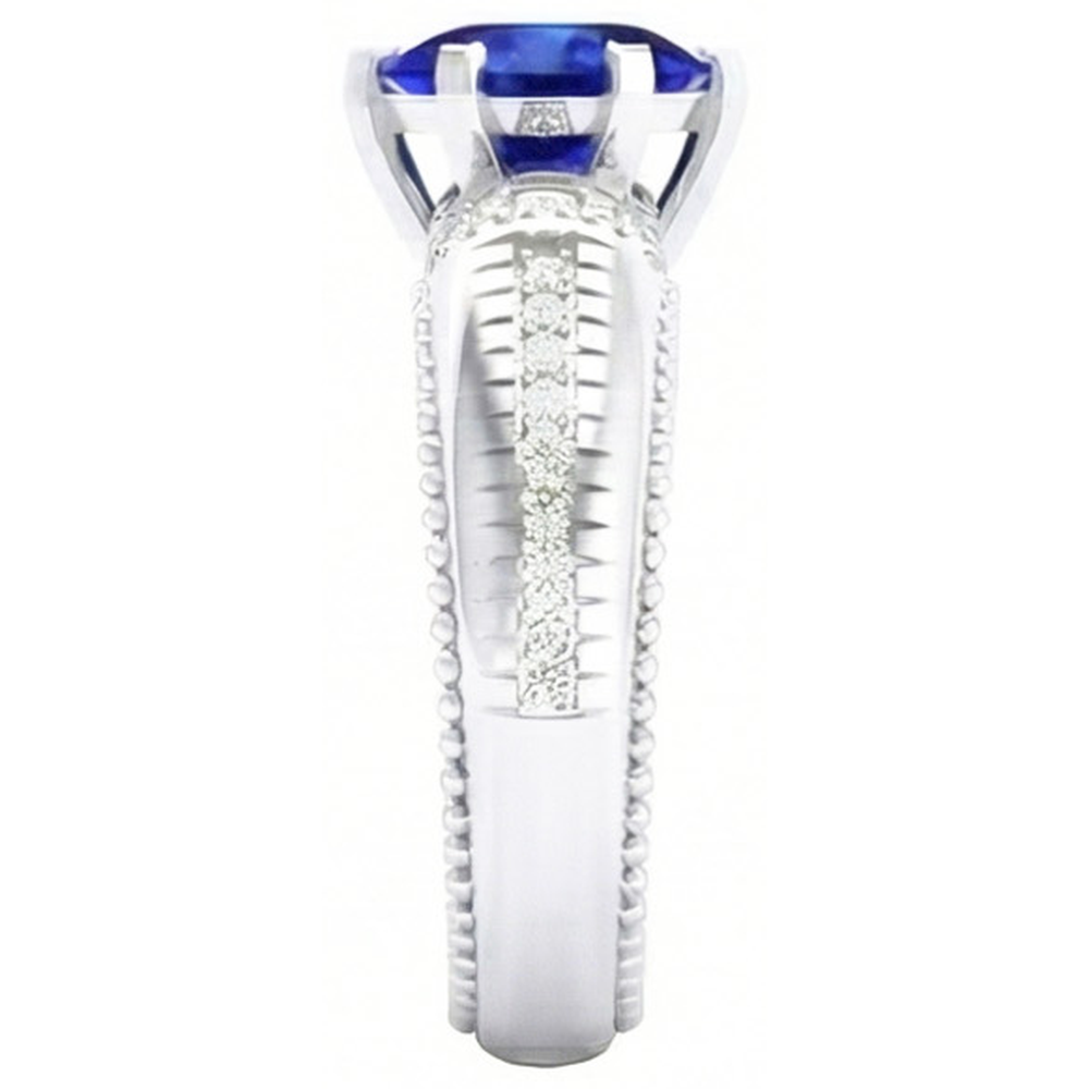 Ceylon Sapphire & Natural Earth Mined Diamond Ring Heart Cut Milgrain Shank 2 Carats