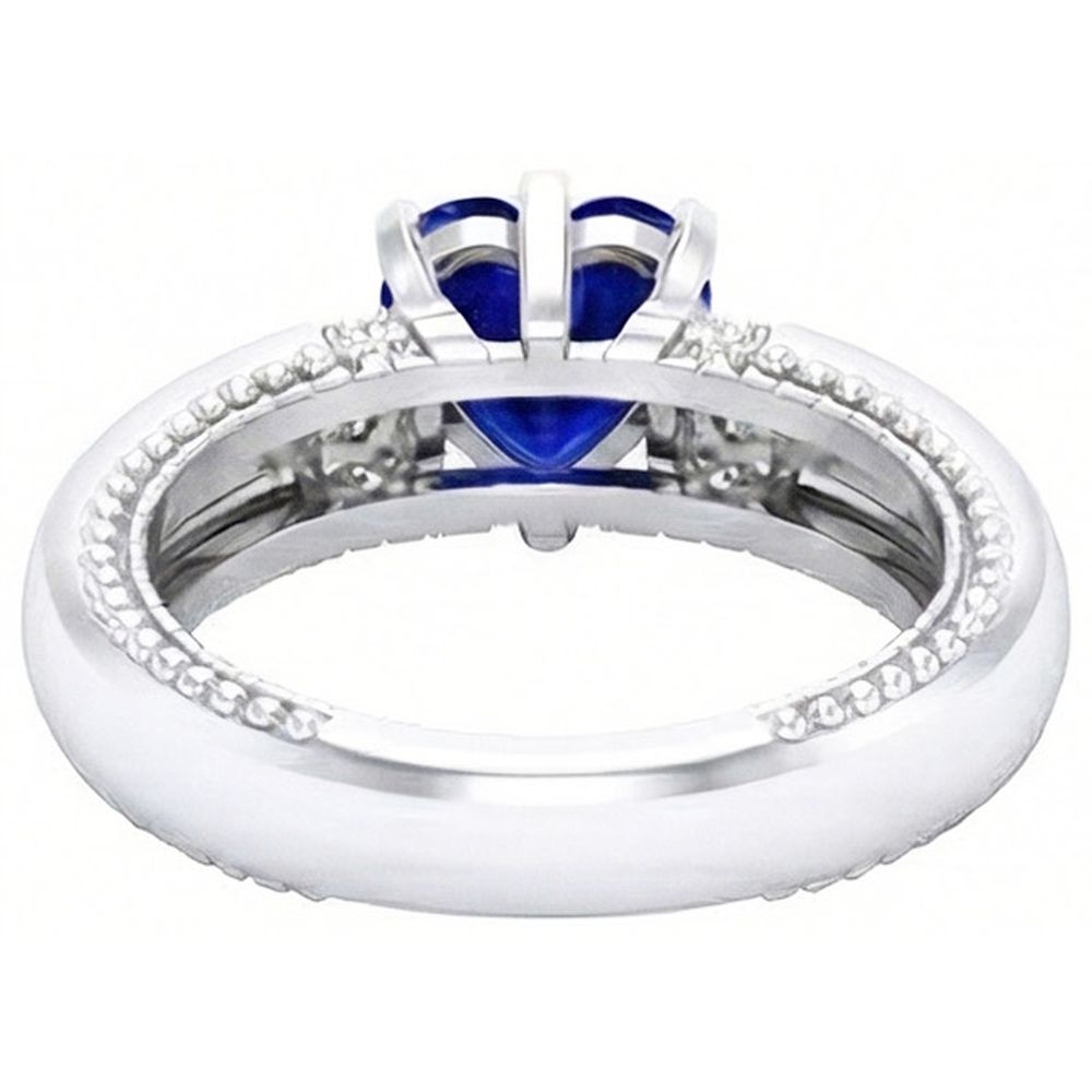 Ceylon Sapphire & Natural Earth Mined Diamond Ring Heart Cut Milgrain Shank 2 Carats